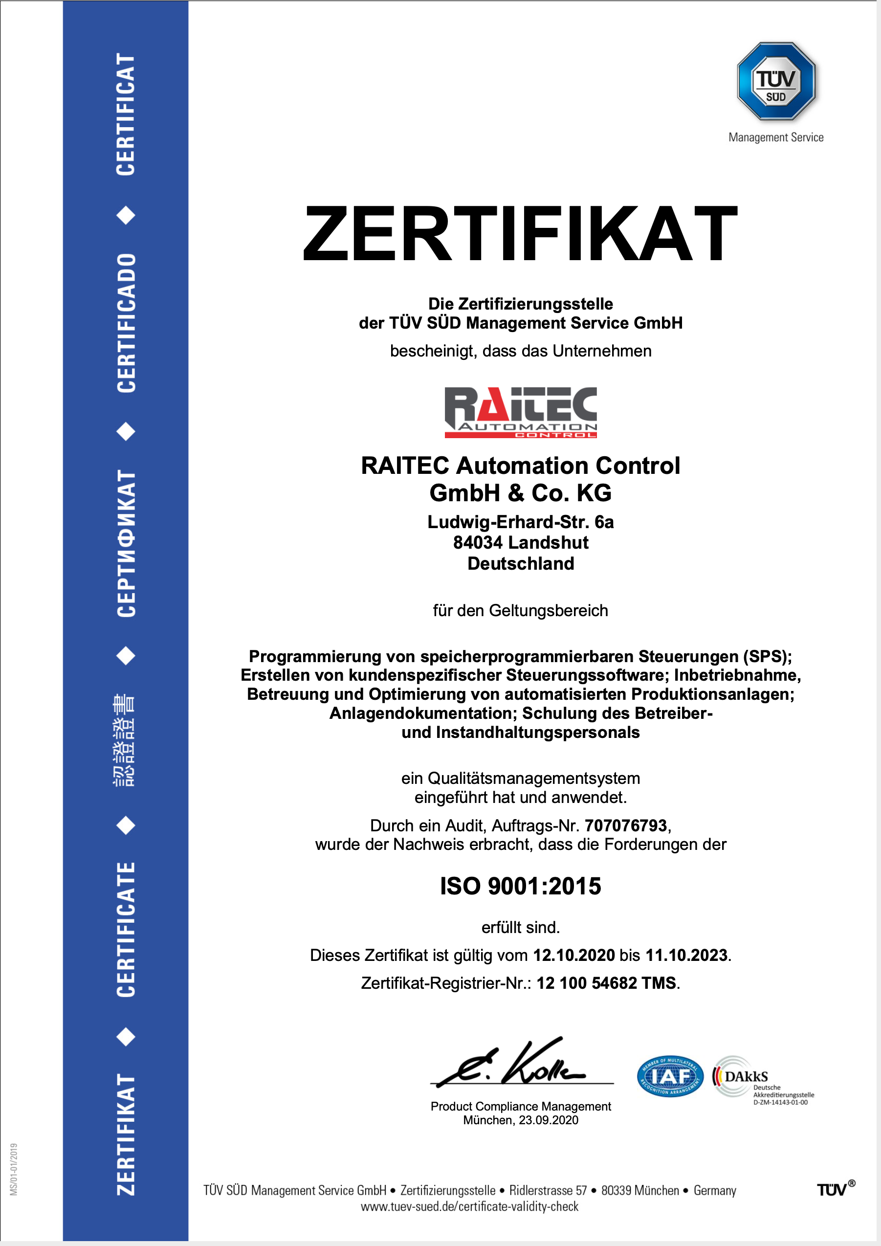 RAITEC_AUTOMATION CONTROL_GMBH_TUEV_Zertifikat_2020_de